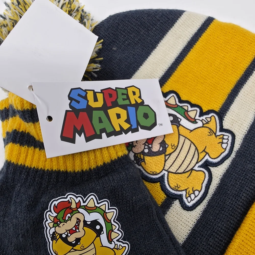 Nintendo Super Mario Bowser Beanie and Gloves Set. NWT